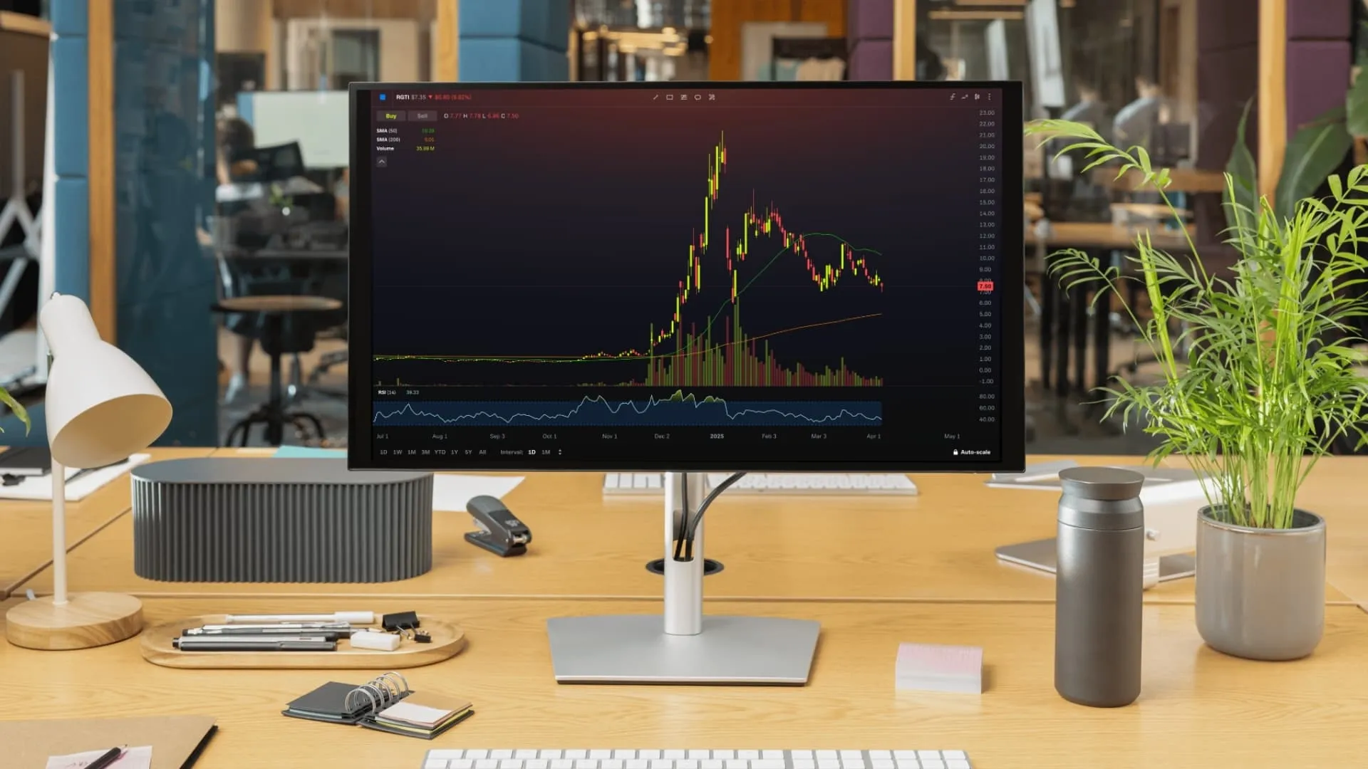 An image of rigetti stock chart in a brightly lit room